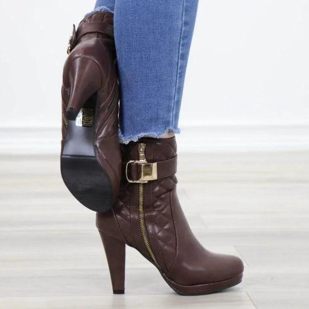 Platform High Heel Ankle Boots light Fur inside - Picture 6 of 13